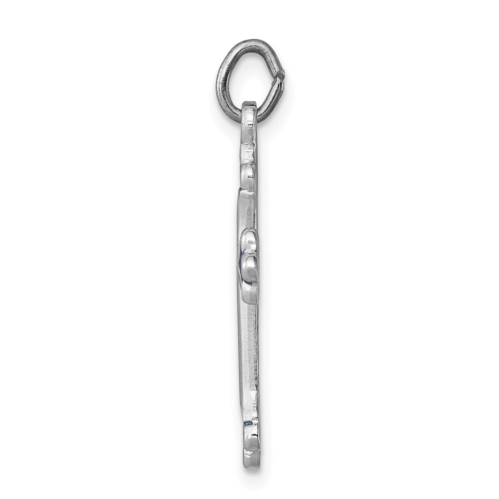 Sterling Silver 925 Rhodium-Plated Blue Enameled Budded Cross Charm Polished Finish