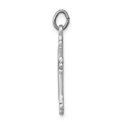 Sterling Silver 925 Rhodium-Plated Blue Enameled Budded Cross Charm Polished Finish