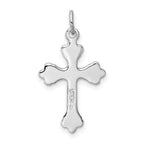 Sterling Silver 925 Rhodium-Plated Blue Enameled Budded Cross Charm Polished Finish