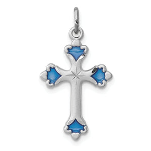 Blue Enamel Budded Cross Charm in Sterling Silver, 23mm - Sophia Jewelers