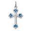 Sterling Silver Rhodium-plated Blue Enameled Budded Cross Charm