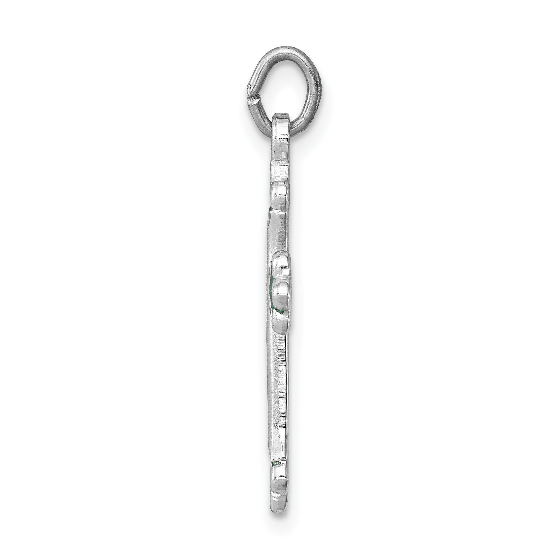 Sterling Silver 925 Green Enamel Budded Cross Charm with Rhodium Finish Secondary image
