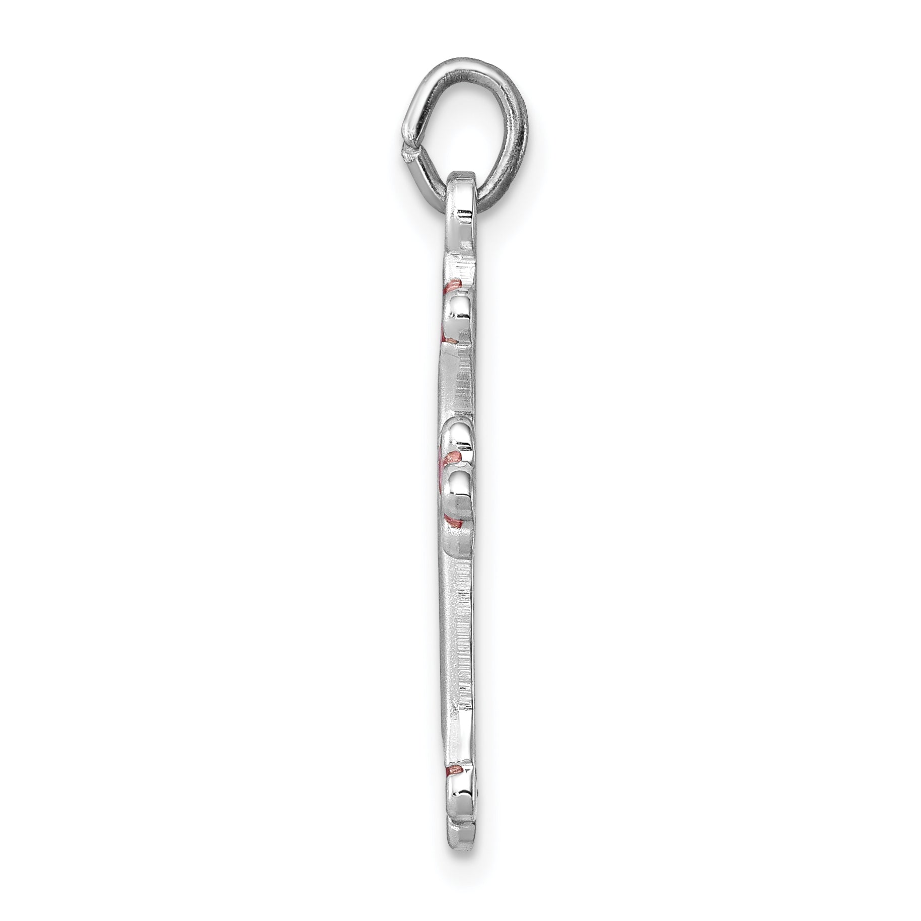 Sterling Silver 925 Pink Enameled Budded Cross Charm with Rhodium Plating Secondary image