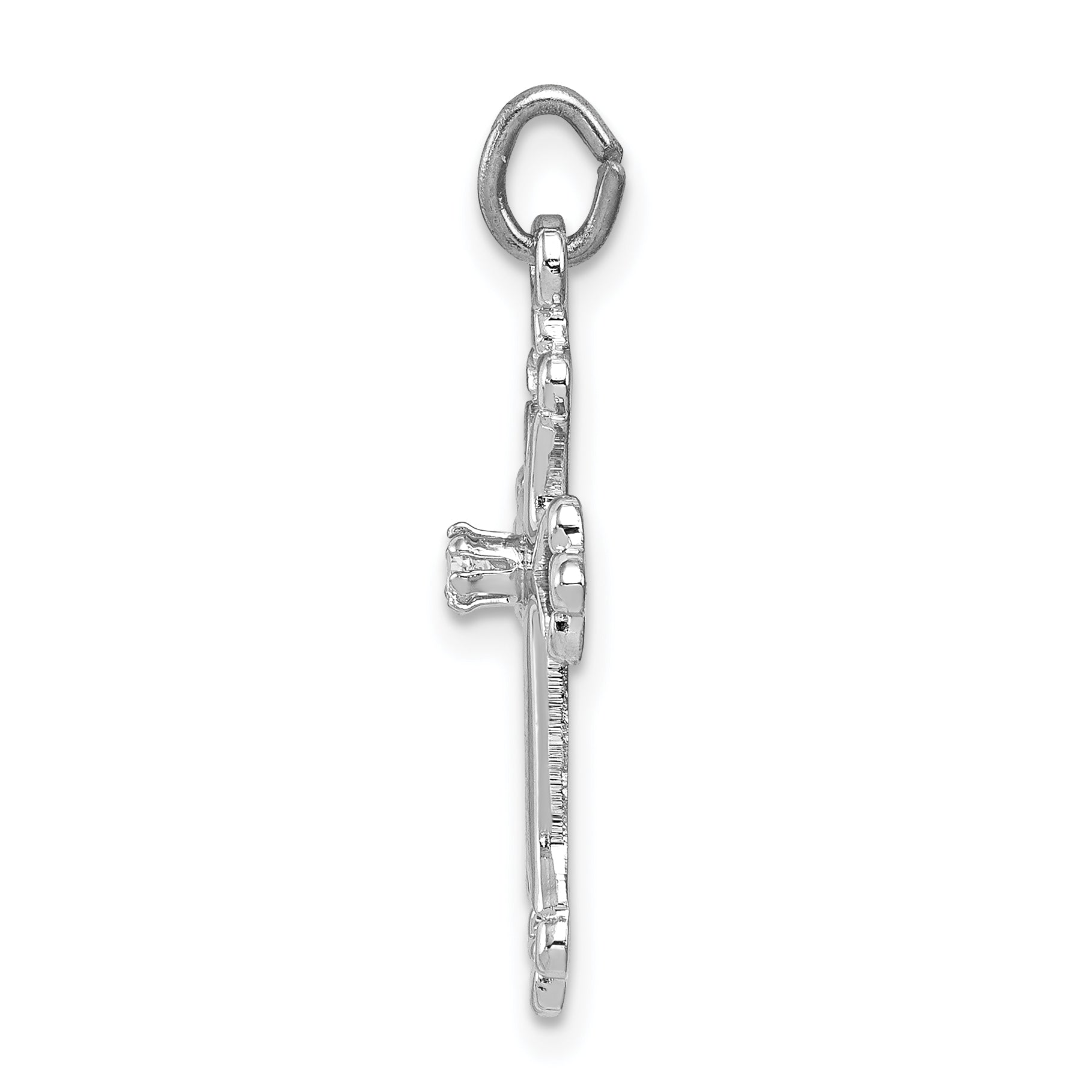 Sterling Silver 925 Rhodium-Plated Budded Cross Charm with CZ Elegance Secondary image