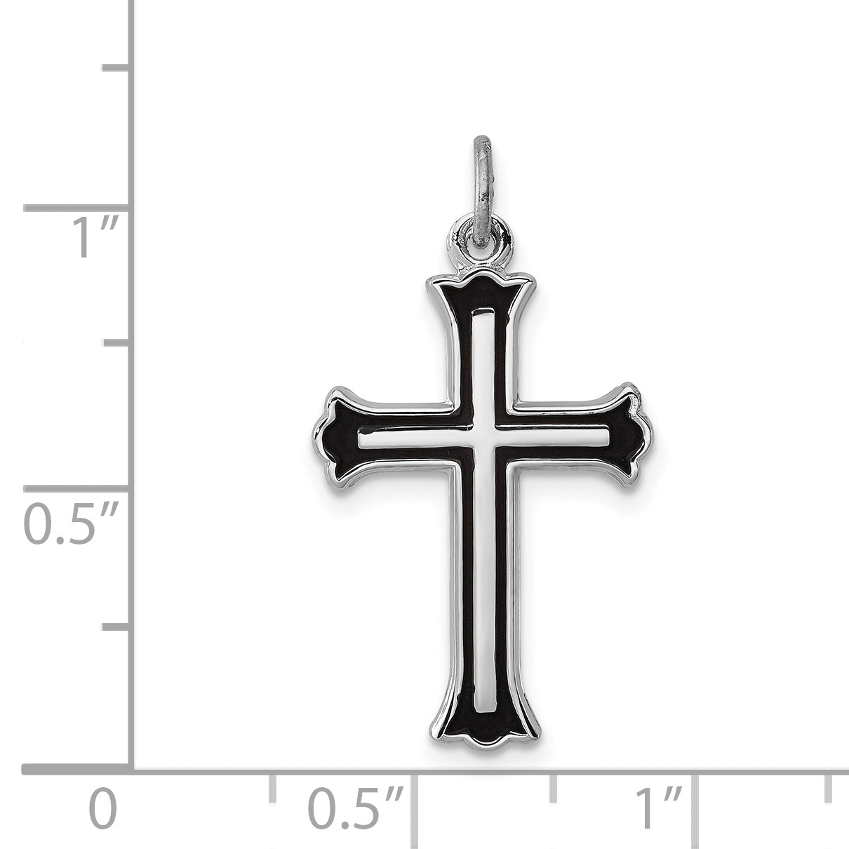 Sterling Silver 925 Rhodium-Plated Enameled Cross Charm Polished Finish