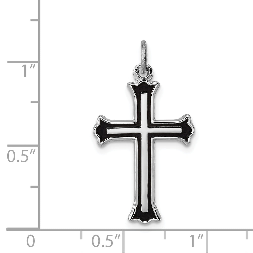 Sterling Silver 925 Rhodium-Plated Enameled Cross Charm Polished Finish