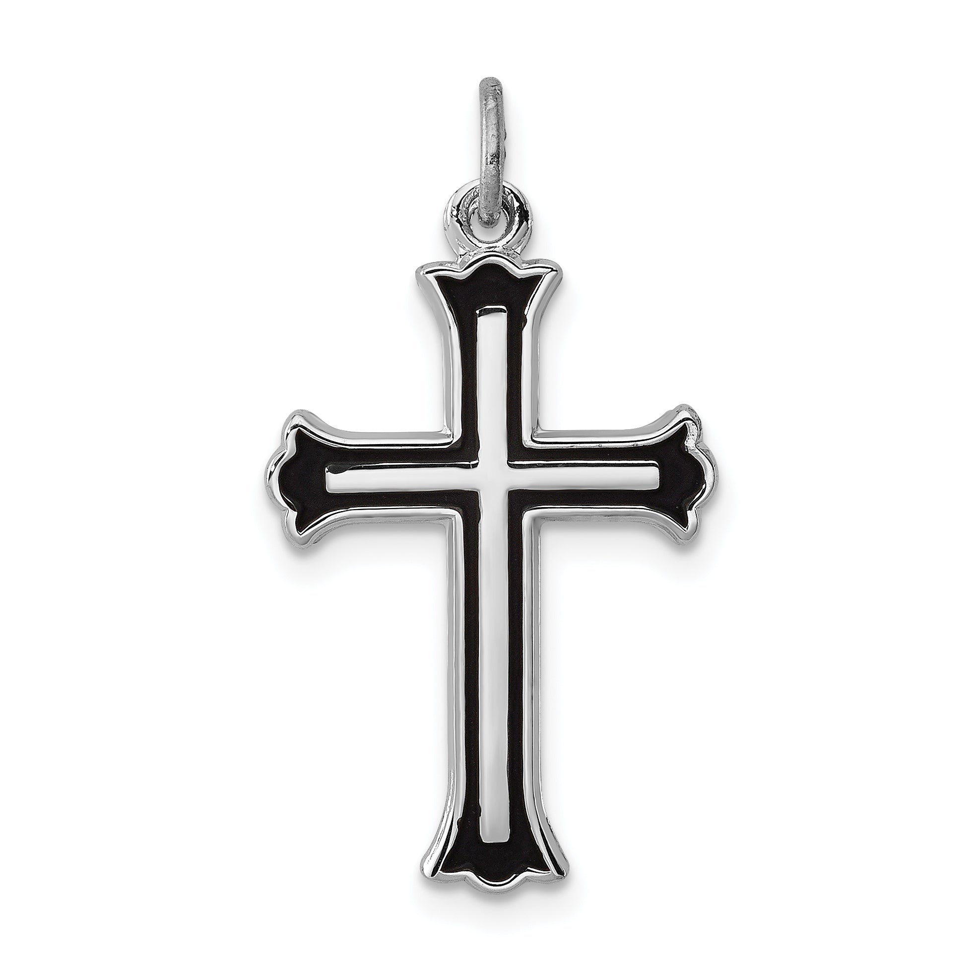 Sterling Silver Rhodium-plated Enameled Cross Charm Main image
