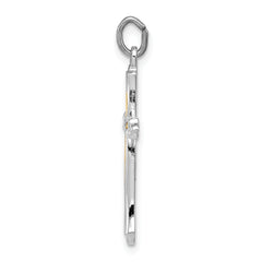 Sterling Silver Rhodium-Plated Cross Pendant with Polished Finish  Elegant and Solid Design