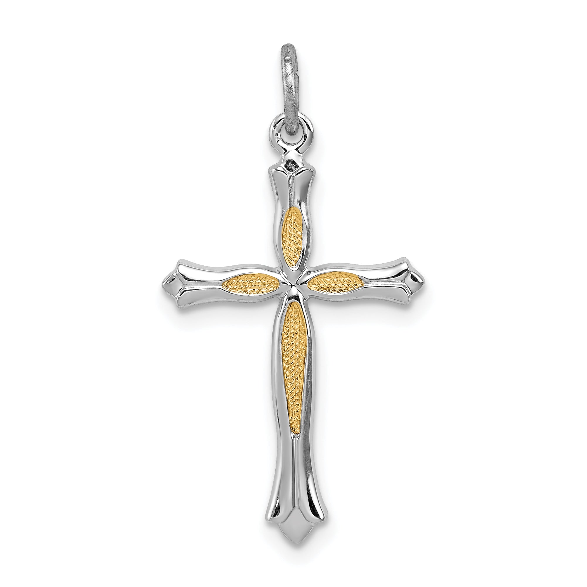 Sterling Silver Rhodium-plated and Vermeil Cross Pendant Main image