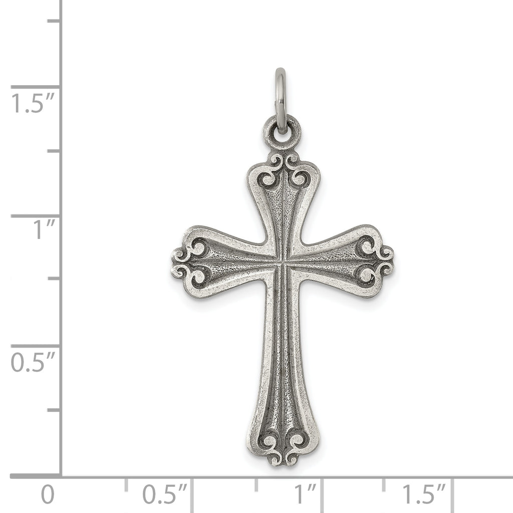 Sterling Silver 925 Antiqued Cross Pendant with Polished Finish  Solid and Vintage-Inspired