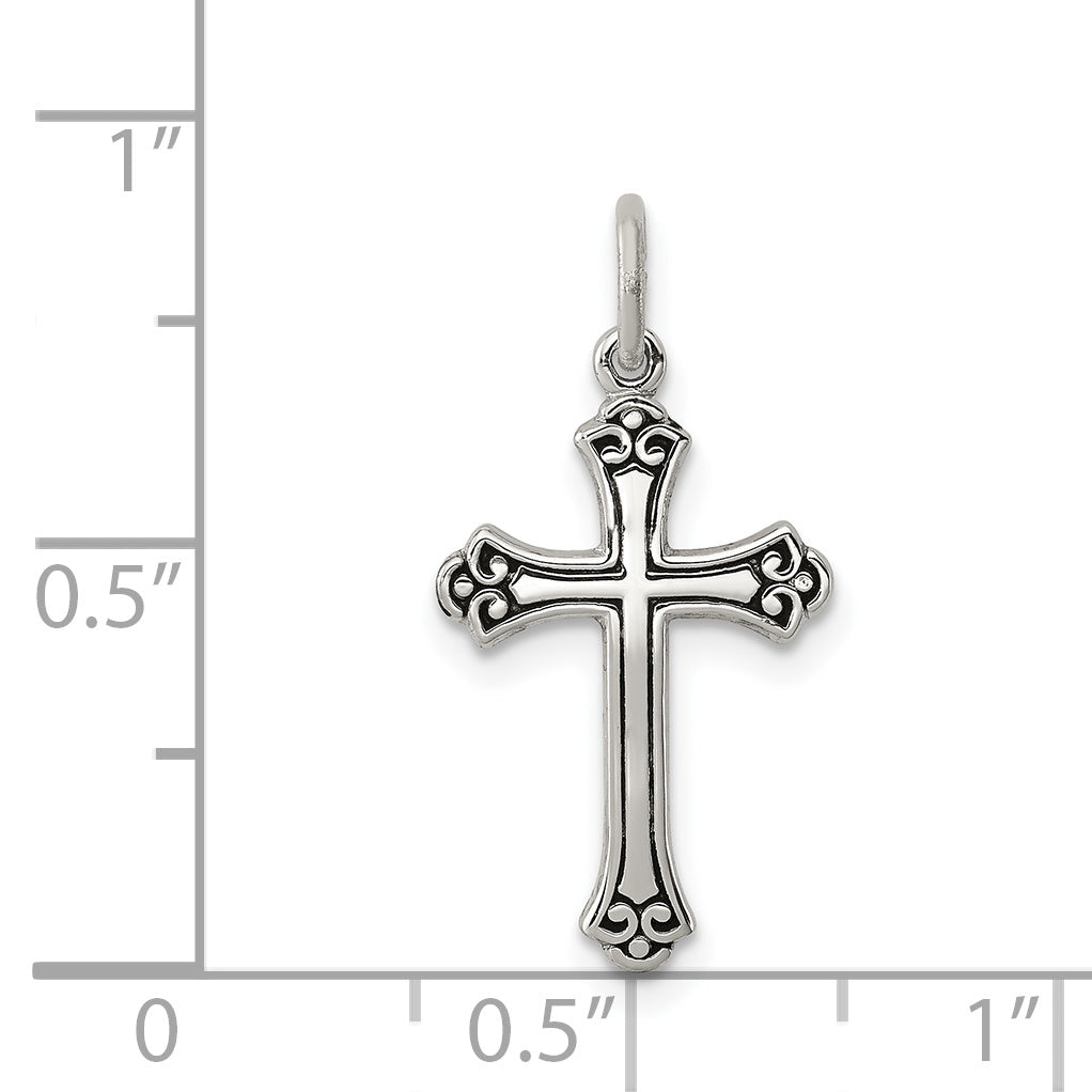 Sterling Silver 925 Antiqued Cross Charm with Polished Finish Solid & Vintage