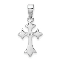 Sterling Silver 925 Rhodium-Plated CZ Cross Pendant with Polished Finish
