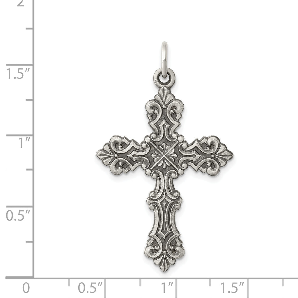 Sterling Silver 925 Antiqued Cross Pendant with Polished Finish Solid Design