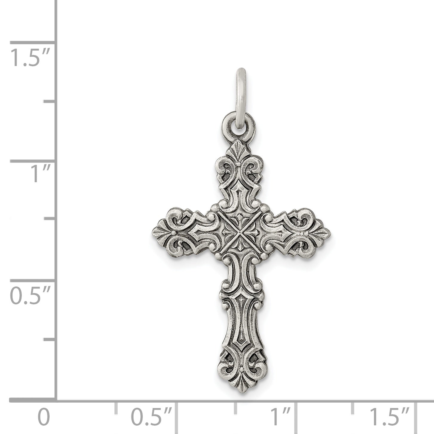 Sterling Silver 925 Antiqued Cross Pendant with Polished Finish Solid, Vintage-Inspired Design