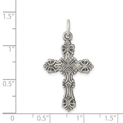 Sterling Silver 925 Antiqued Cross Pendant with Polished Finish Solid, Vintage-Inspired Design