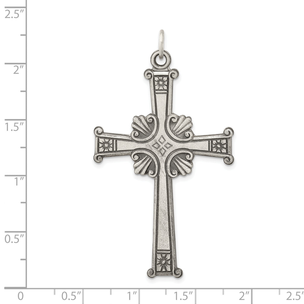 Sterling Silver 925 Antiqued Textured Cross Pendant with Brushed Finish