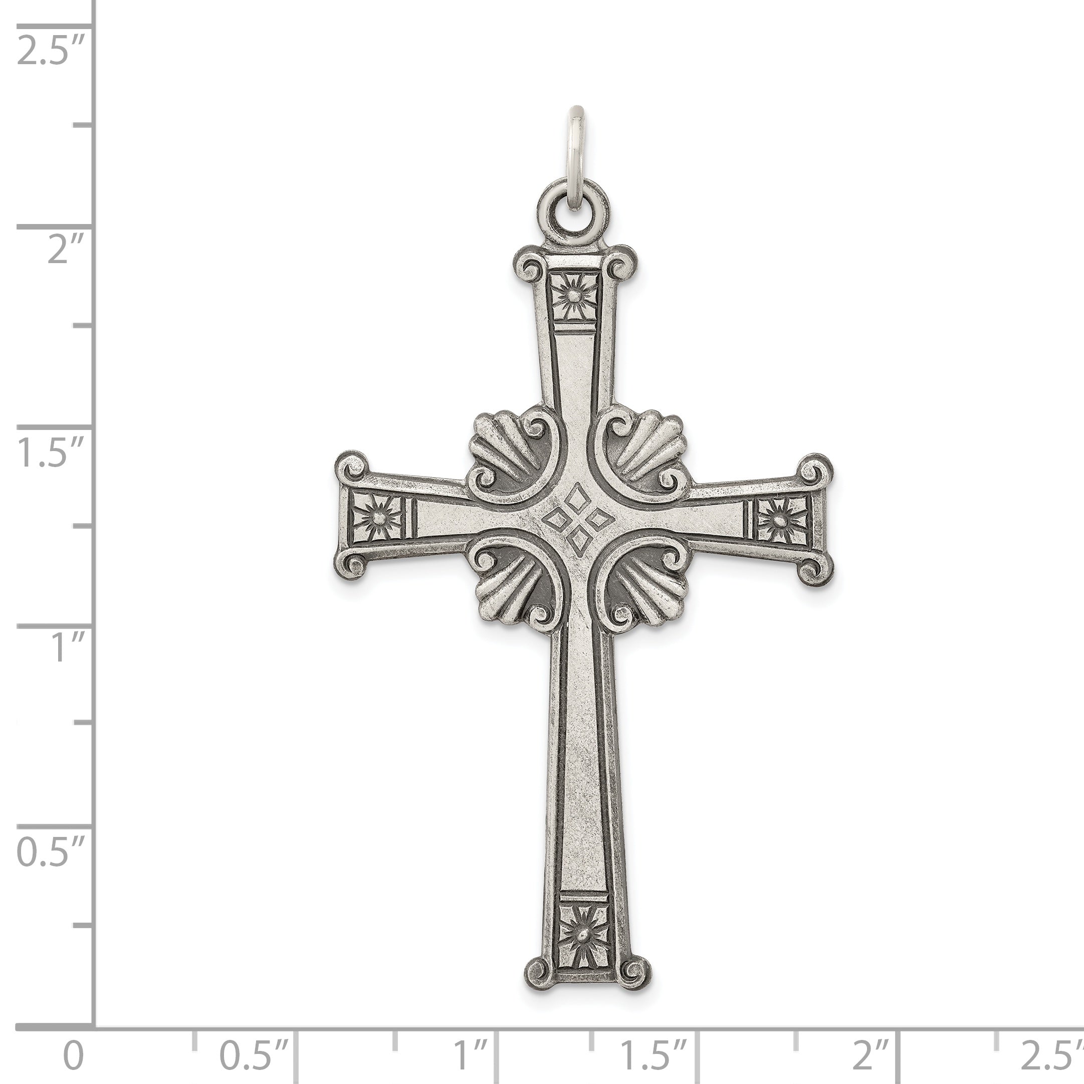 Sterling Silver 925 Antiqued Textured Cross Pendant with Brushed Finish