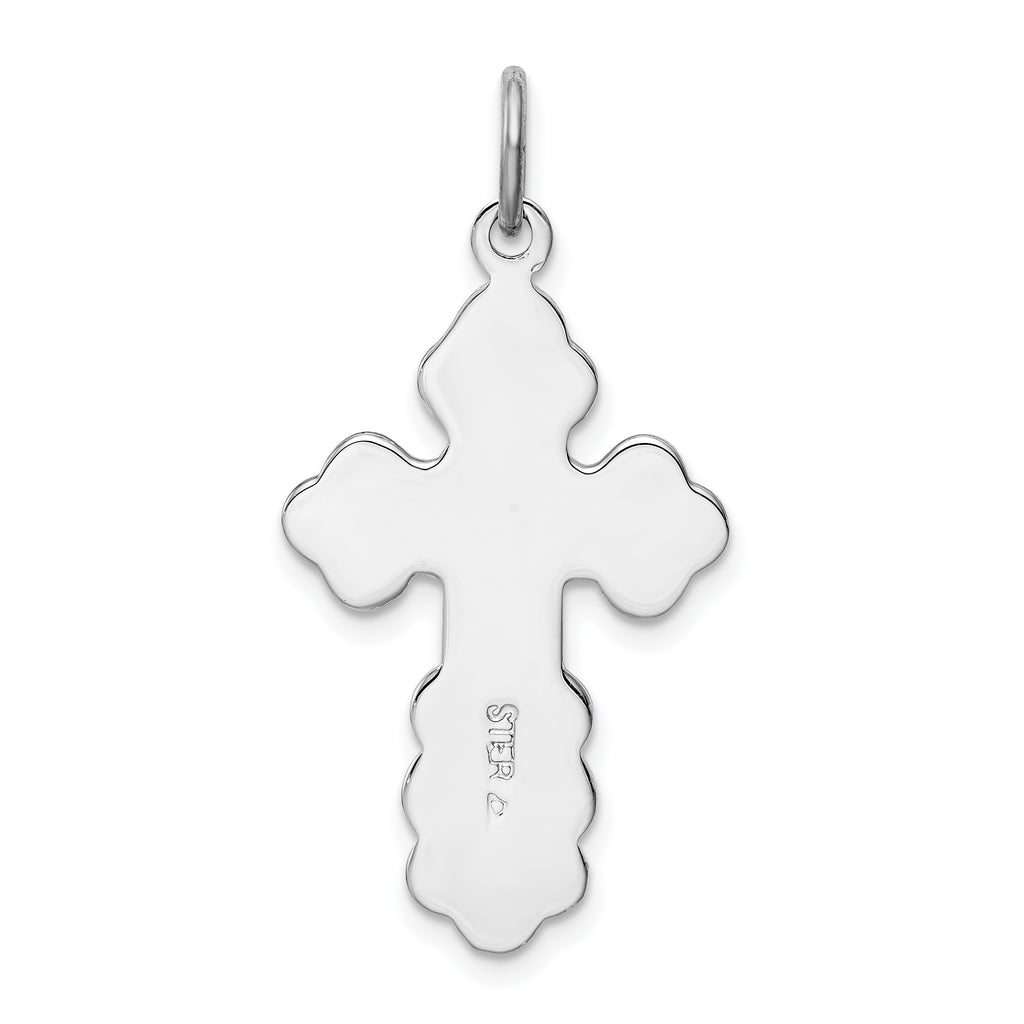 Sterling Silver 925 Rhodium-Plated Orthodox Cross Pendant with Blue Enamel
