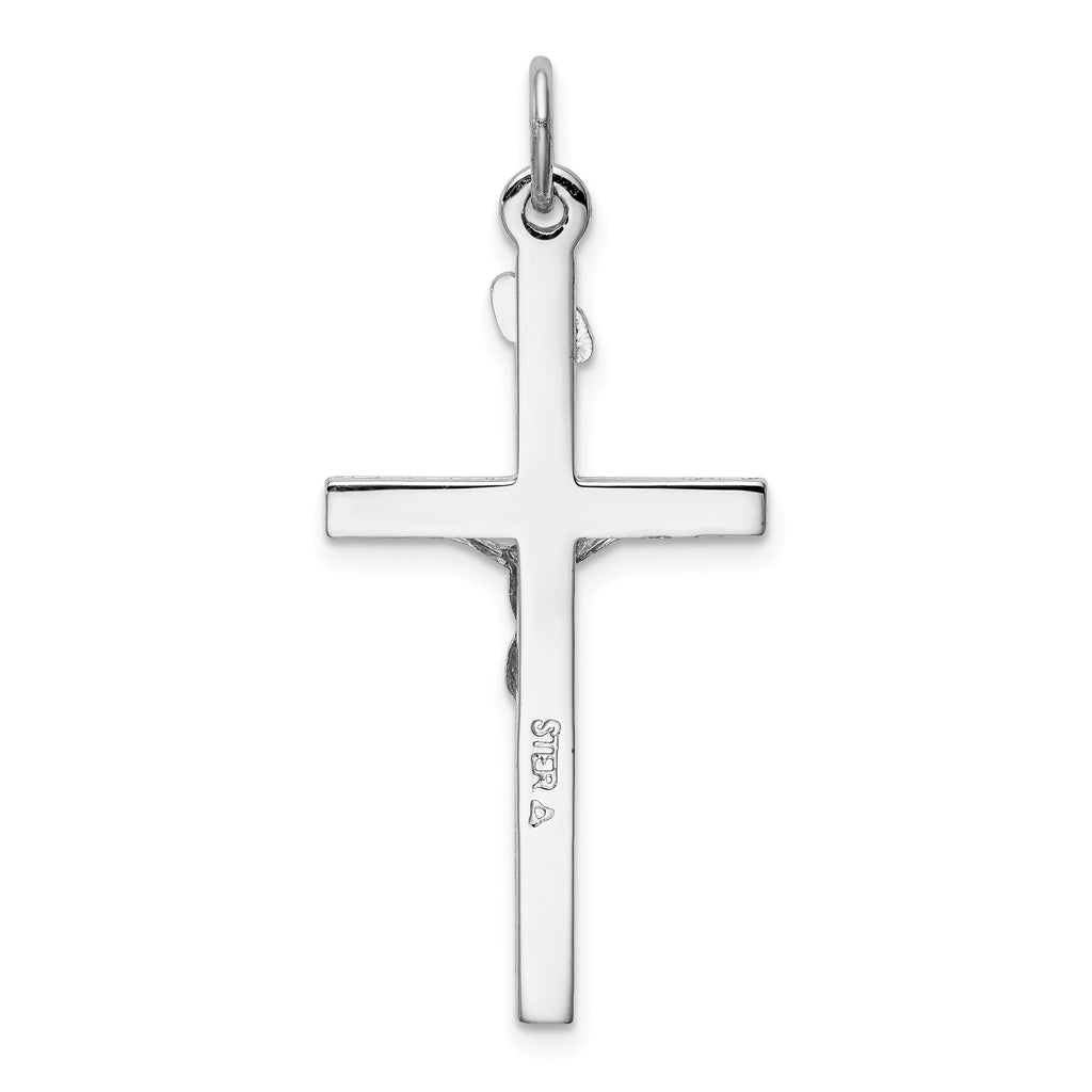 Sterling Silver 925 Polished INRI Crucifix Pendant with Rhodium Finish  Elegant and Solid Design