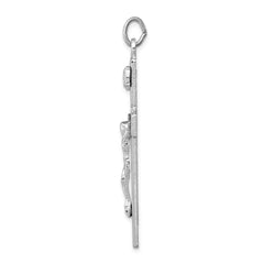 Sterling Silver 925 Rhodium-Plated Crucifix Pendant with Polished Finish