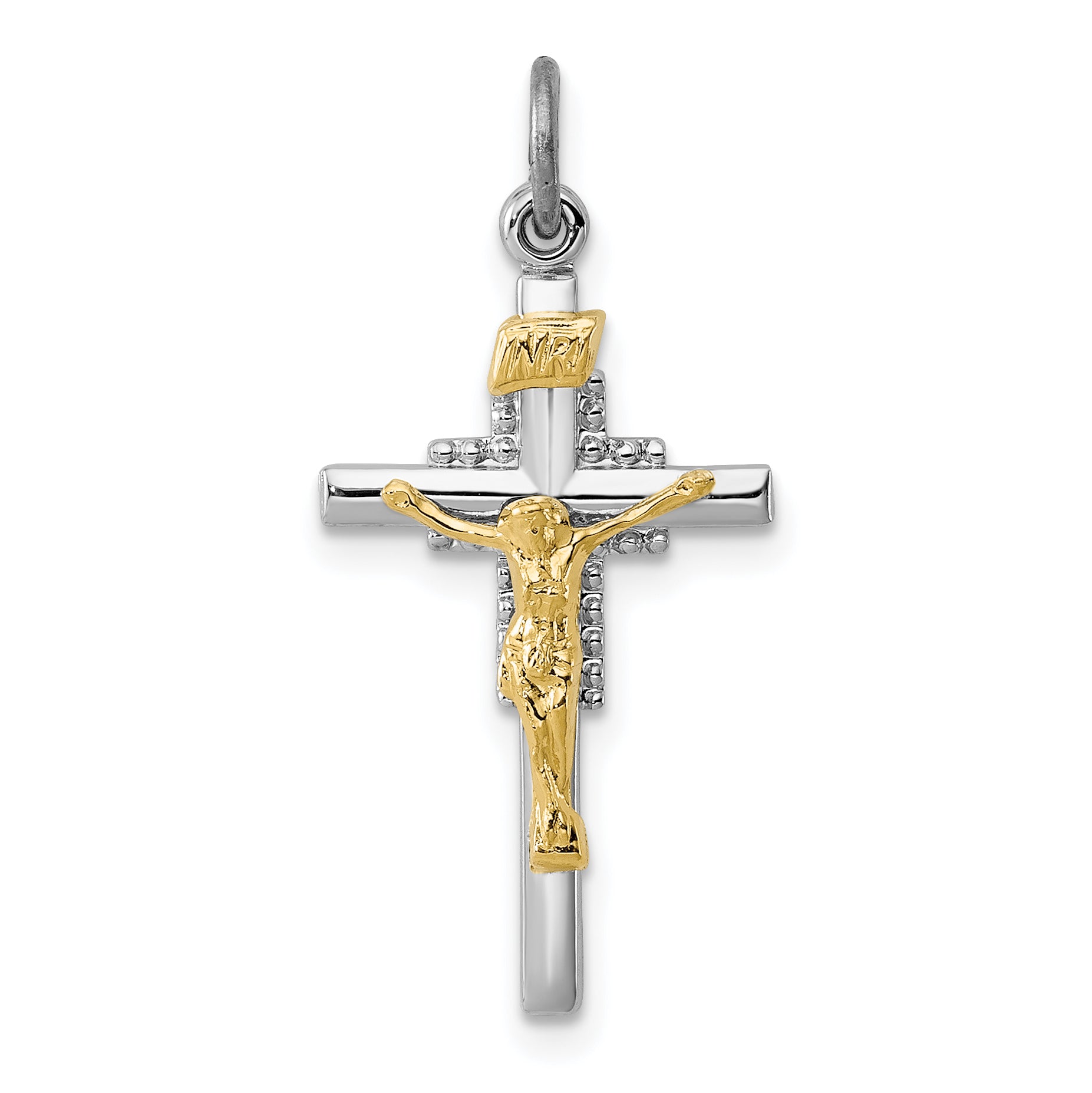 Sterling Silver Rhodium-plated & Vermeil INRI Crucifix Charm Main image