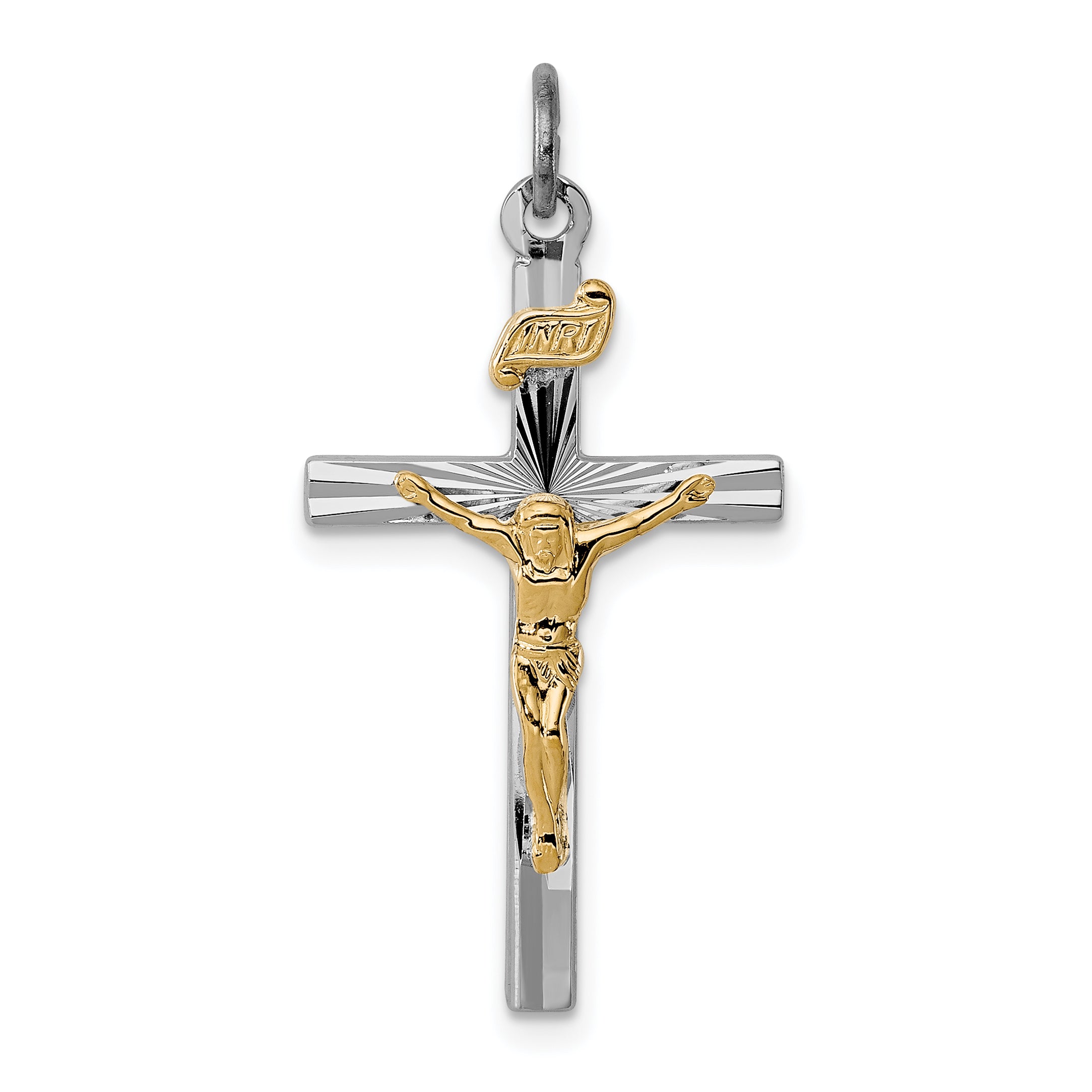 Sterling Silver Rhodium-plated & Vermeil INRI Crucifix Charm Main image