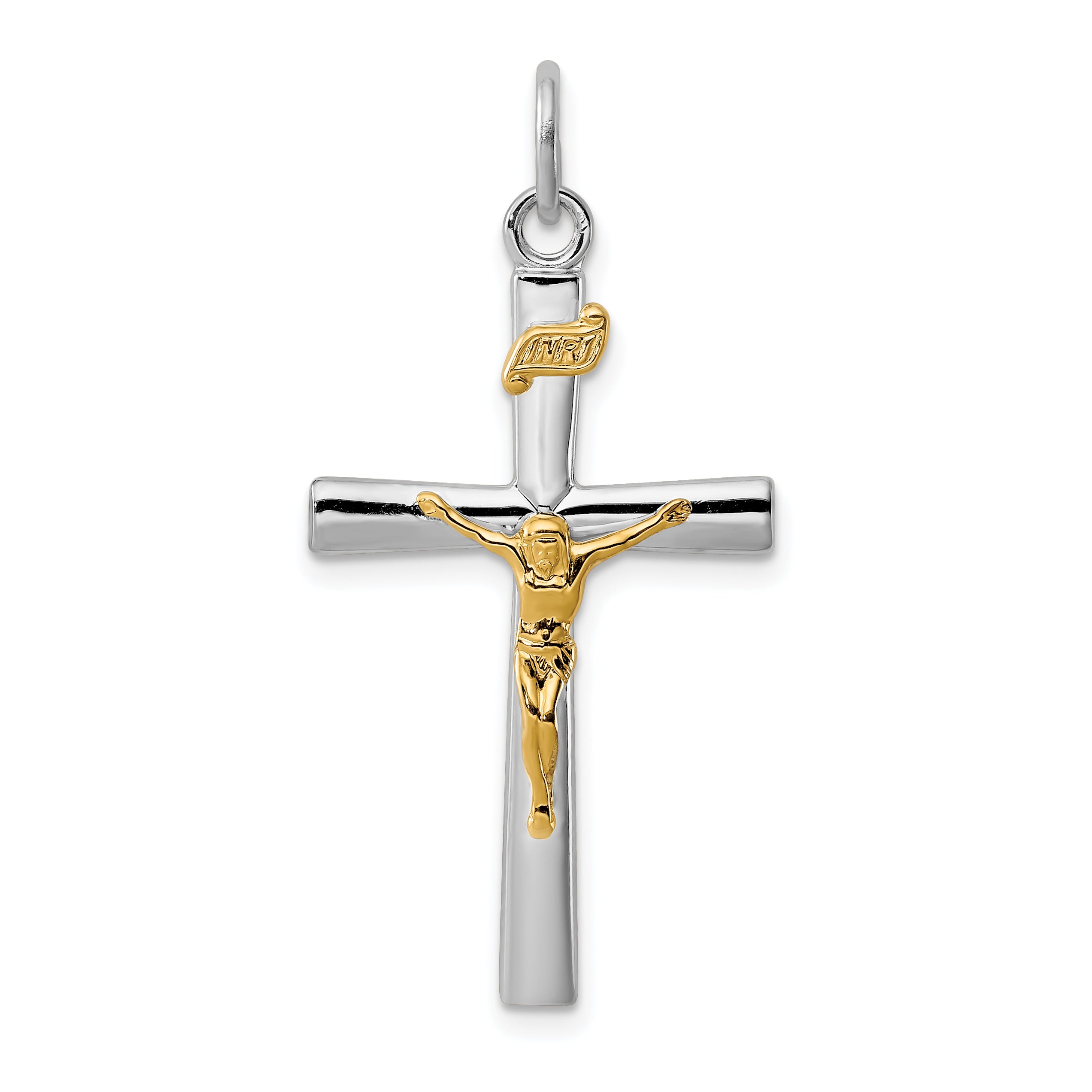 Sterling Silver Rhodium-plated & 18k Gold-plated INRI Crucifix Charm Main image