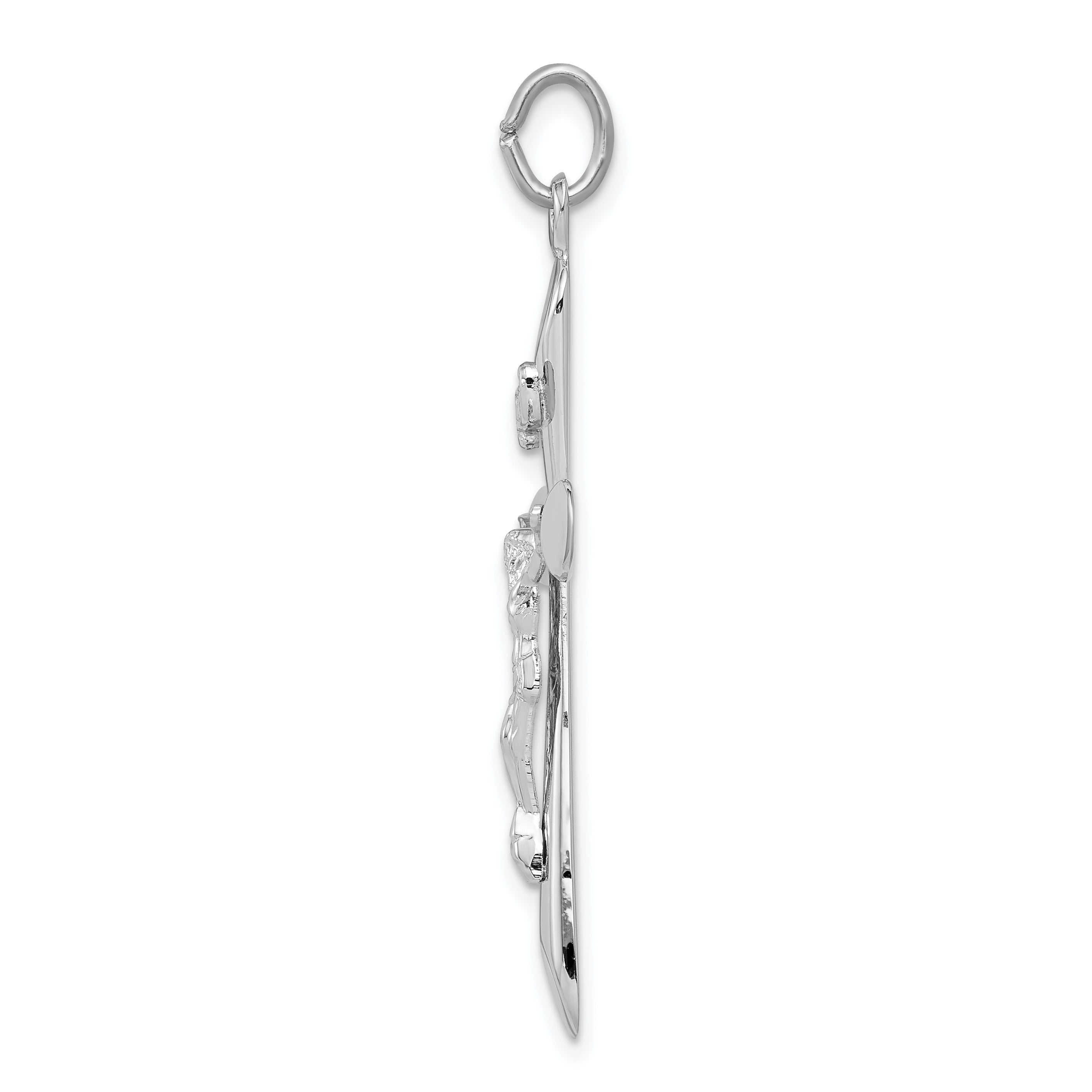 Sterling Silver Rhodium-Plated INRI Crucifix Pendant with Polished Finish