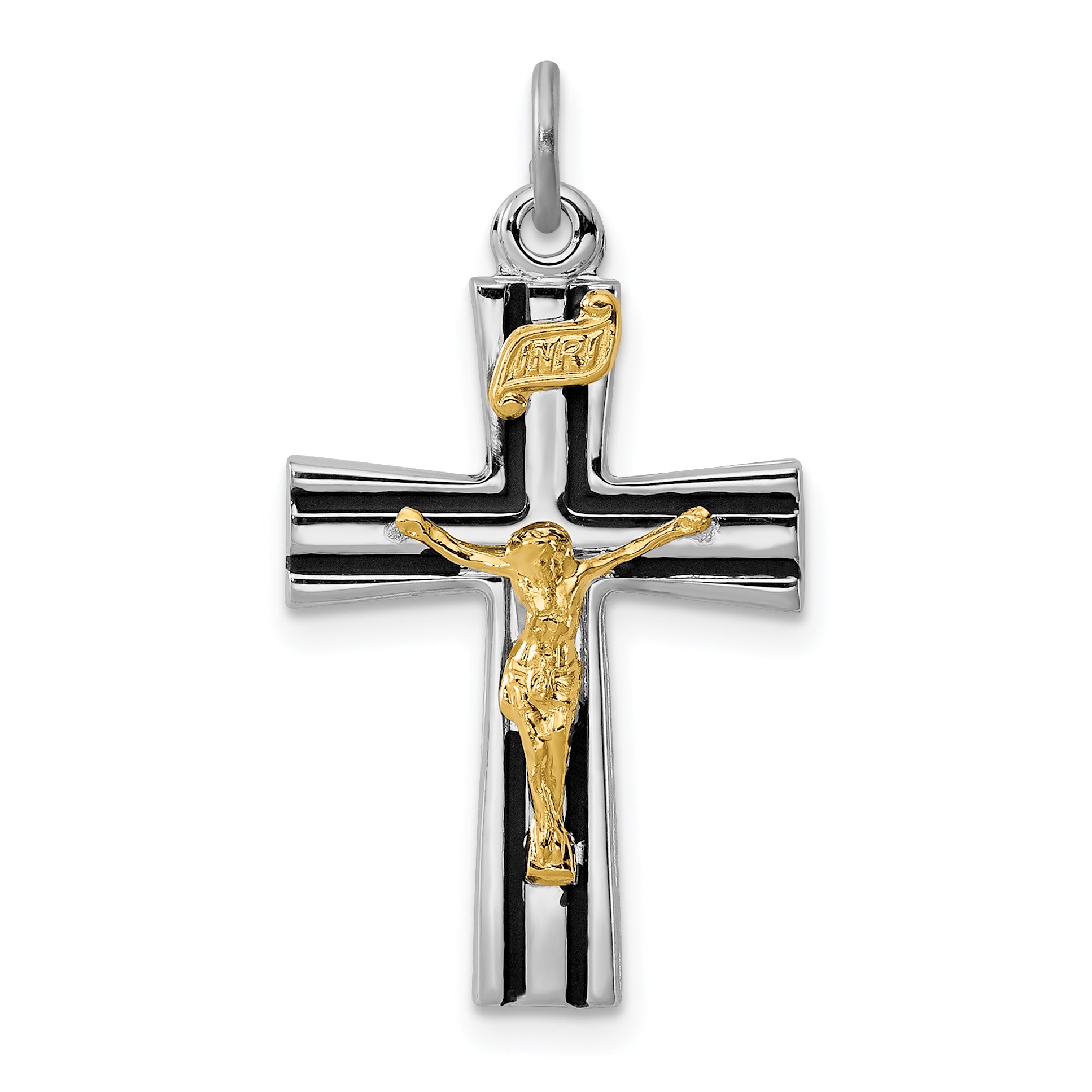 Sterling Silver Rhodium-plated Gold-tone INRI Crucifix Charm Main image