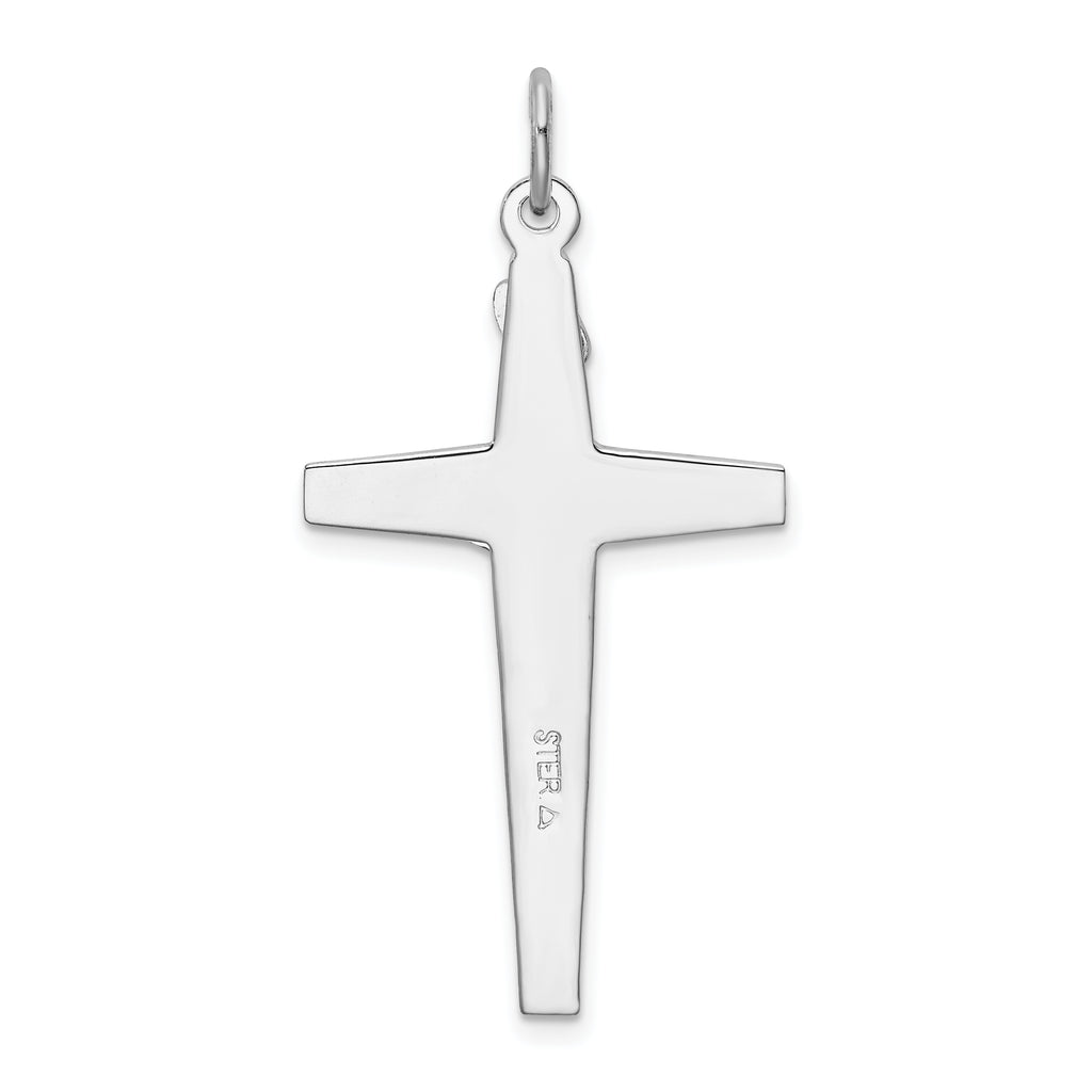 Sterling Silver 925 Rhodium-Plated Enameled Crucifix Pendant Polished Finish