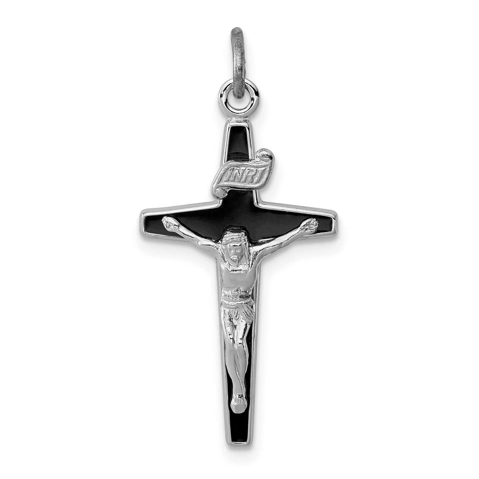 Sterling Silver Rhodium-plated Enameled Crucifix Charm Main image