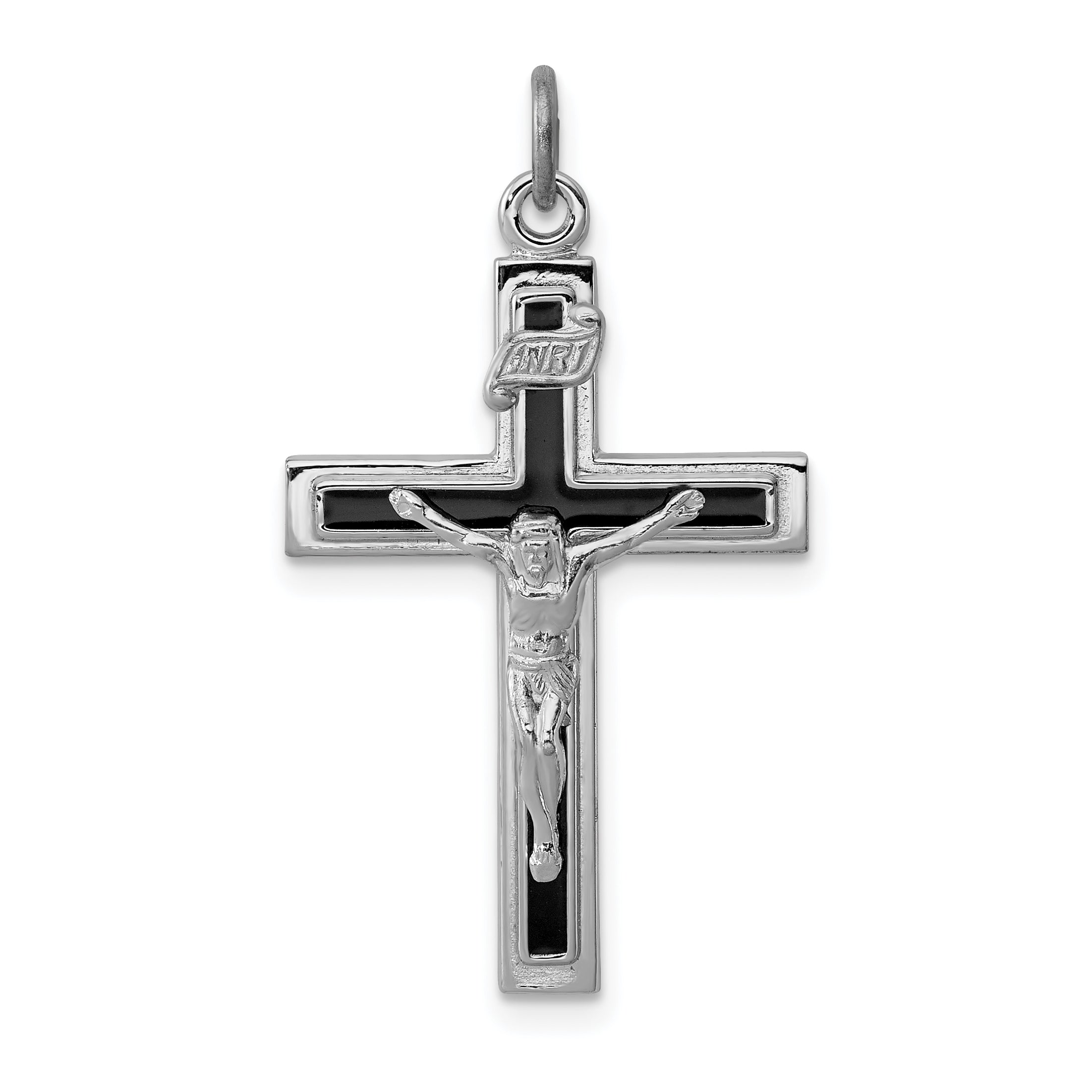 Sterling Silver Rhodium-plated Enameled Crucifix Pendant Main image