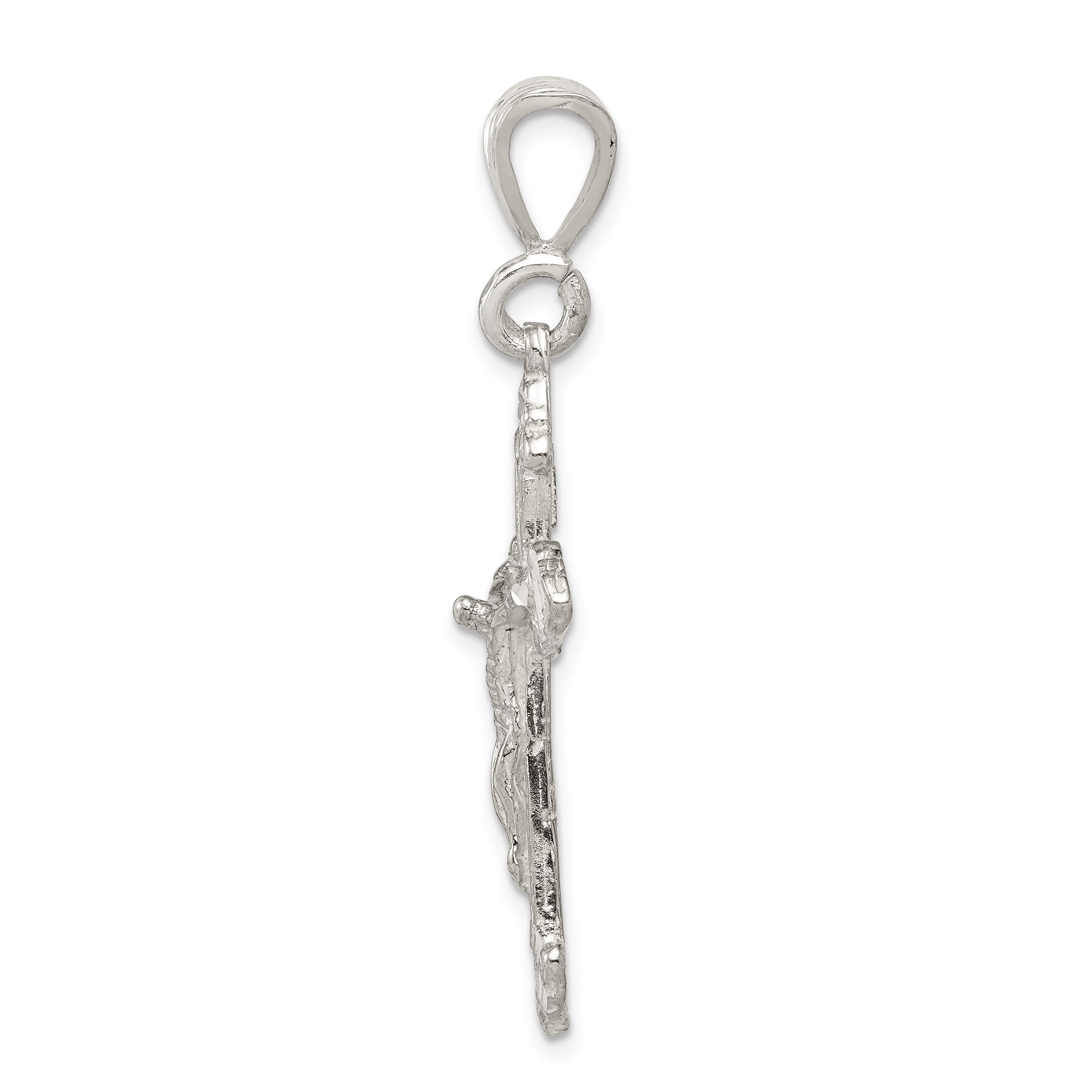 Sterling Silver 925 Diamond-Cut Crucifix Pendant Polished Elegant Design