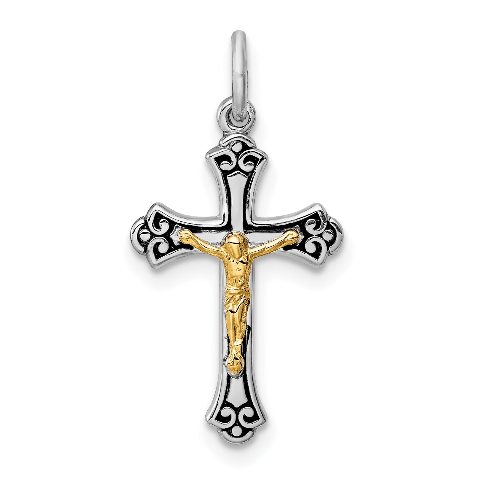 Sterling Silver Rhodium-plated & Vermeil Crucifix Charm Main image
