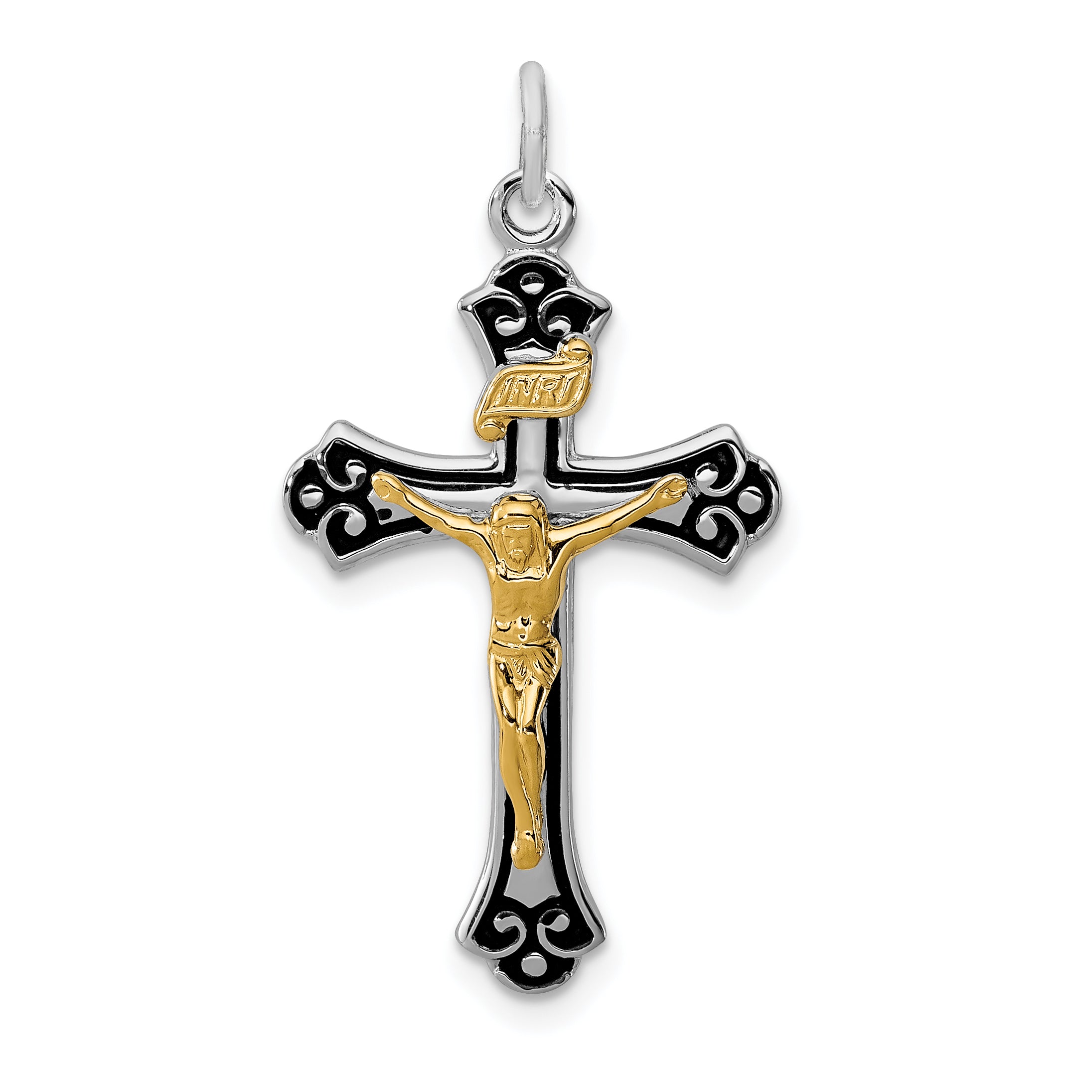 Sterling Silver Rhodium-plated & Vermeil Crucifix Pendant Main image