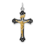 Sterling Silver Rhodium-plated & Vermeil Crucifix Pendant