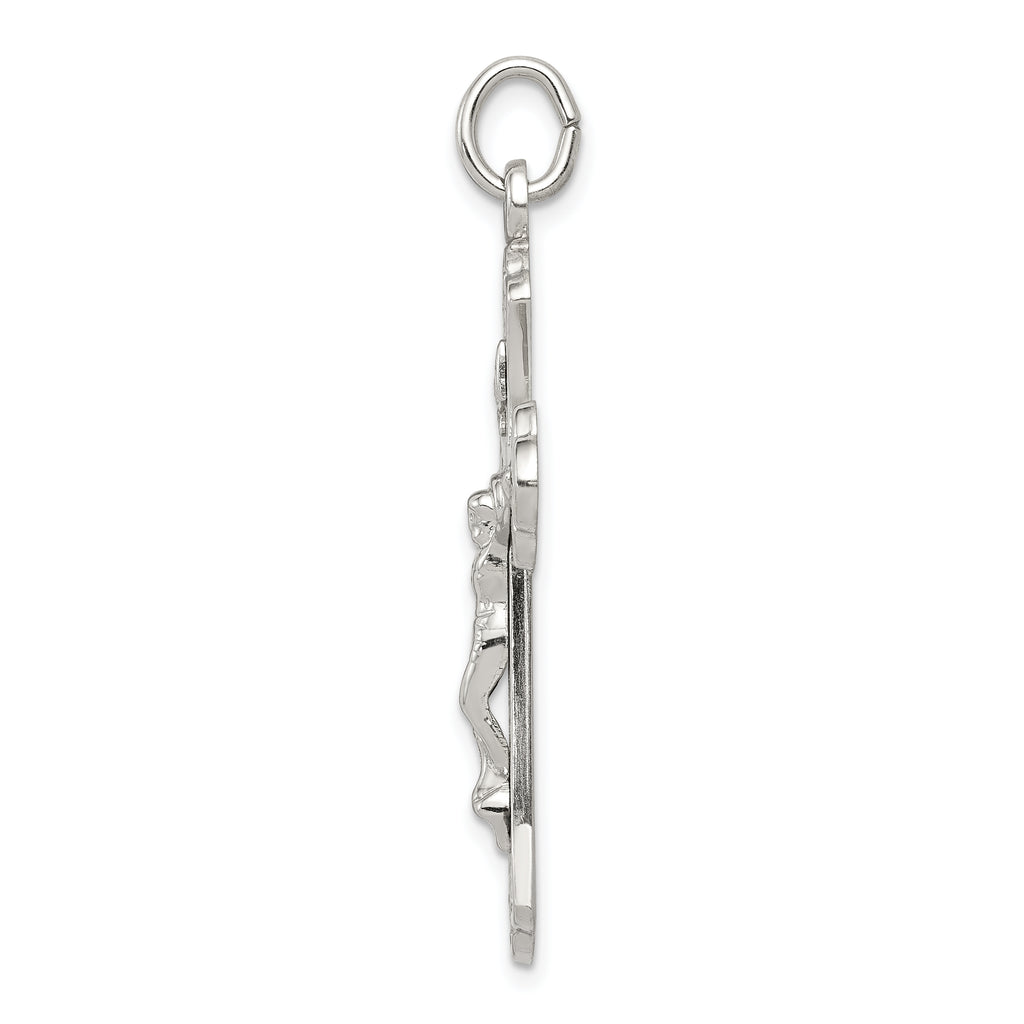 Sterling Silver 925 INRI Crucifix Pendant with Polished Finish, Solid Die Struck Design