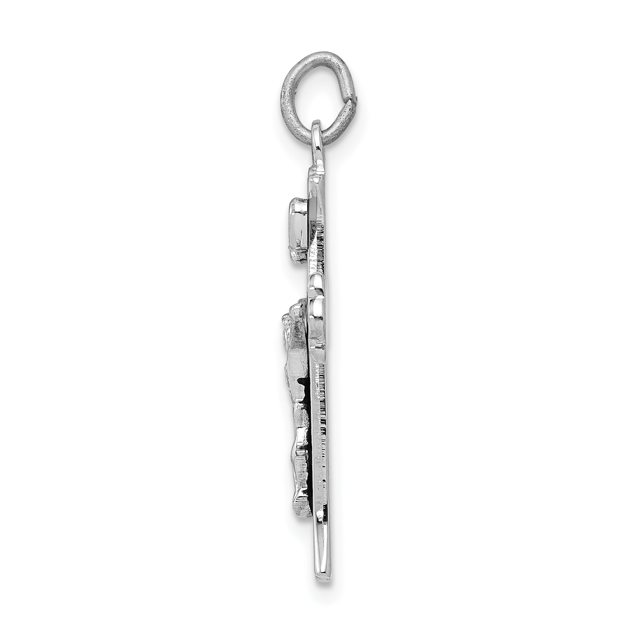 Sterling Silver 925 Rhodium-Plated INRI Crucifix Charm with Polished Enamel Detailing Secondary image