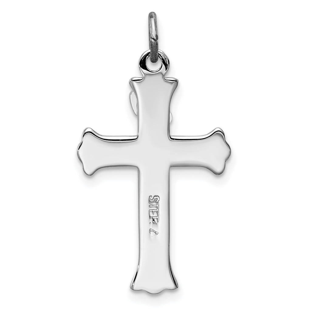 Sterling Silver 925 Rhodium-Plated INRI Crucifix Charm with Polished Enamel Detailing