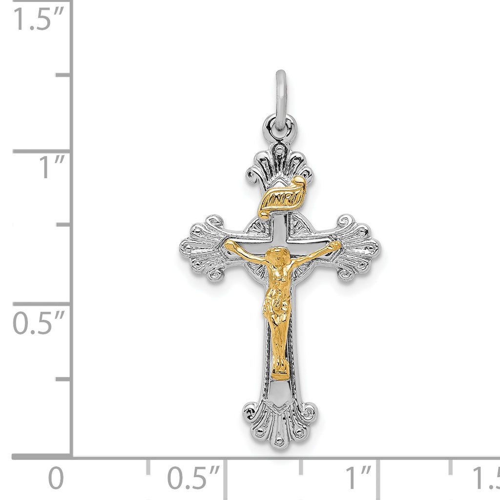 Sterling Silver Rhodium-Plated INRI Crucifix Charm with Polished Finish