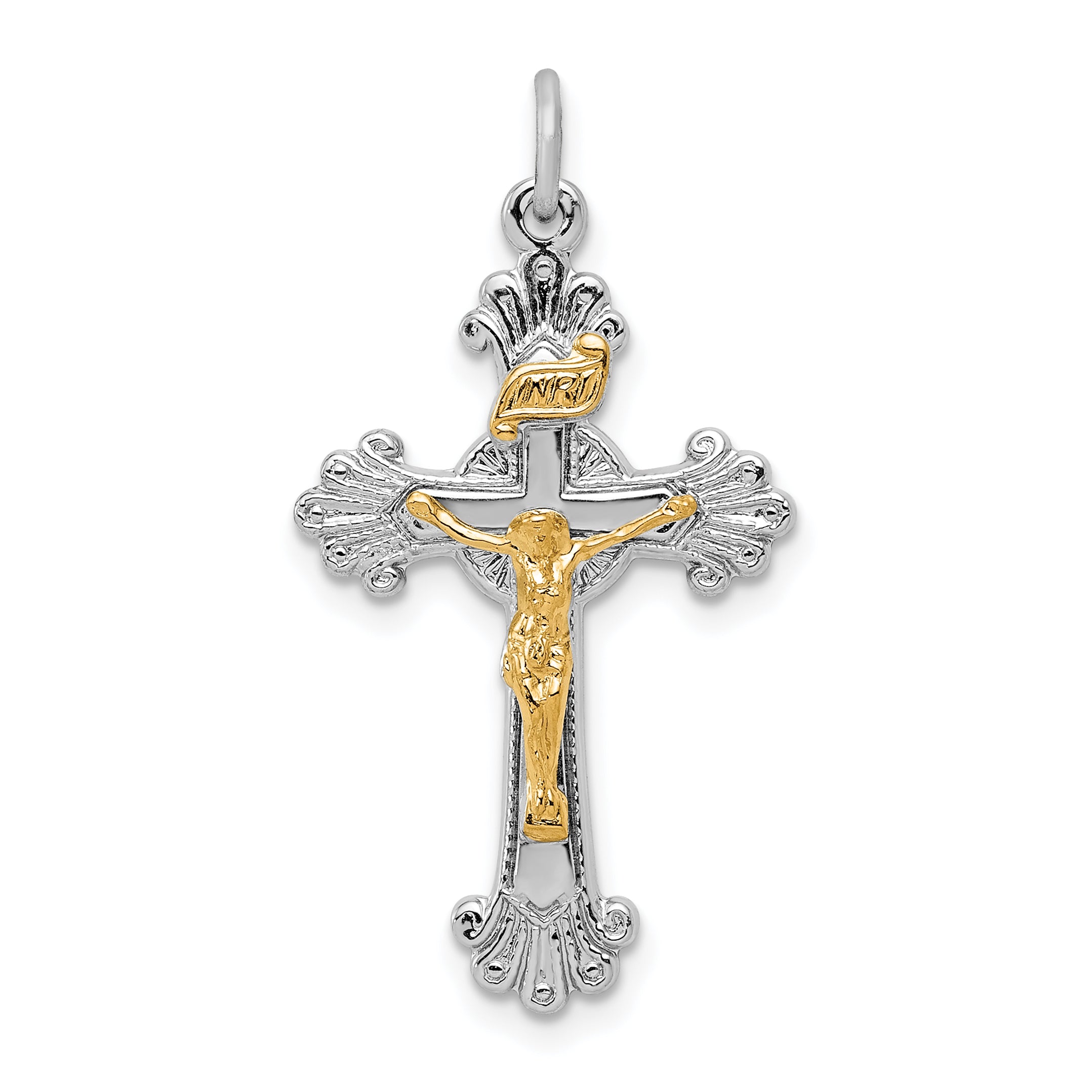 Sterling Silver Rhodium-plated & Vermeil INRI Crucifix Charm Main image