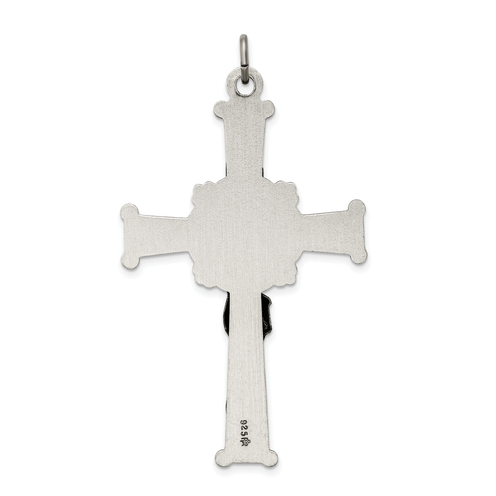 Sterling Silver 925 INRI Crucifix Pendant with Antiqued Polished Finish
