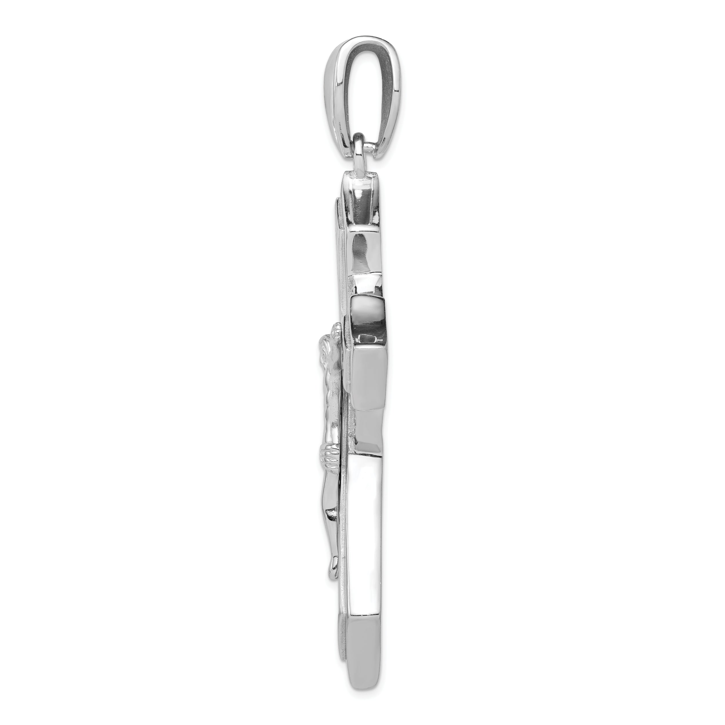 Sterling Silver Rhodium-Plated CZ Crucifix Pendant with Polished Finish