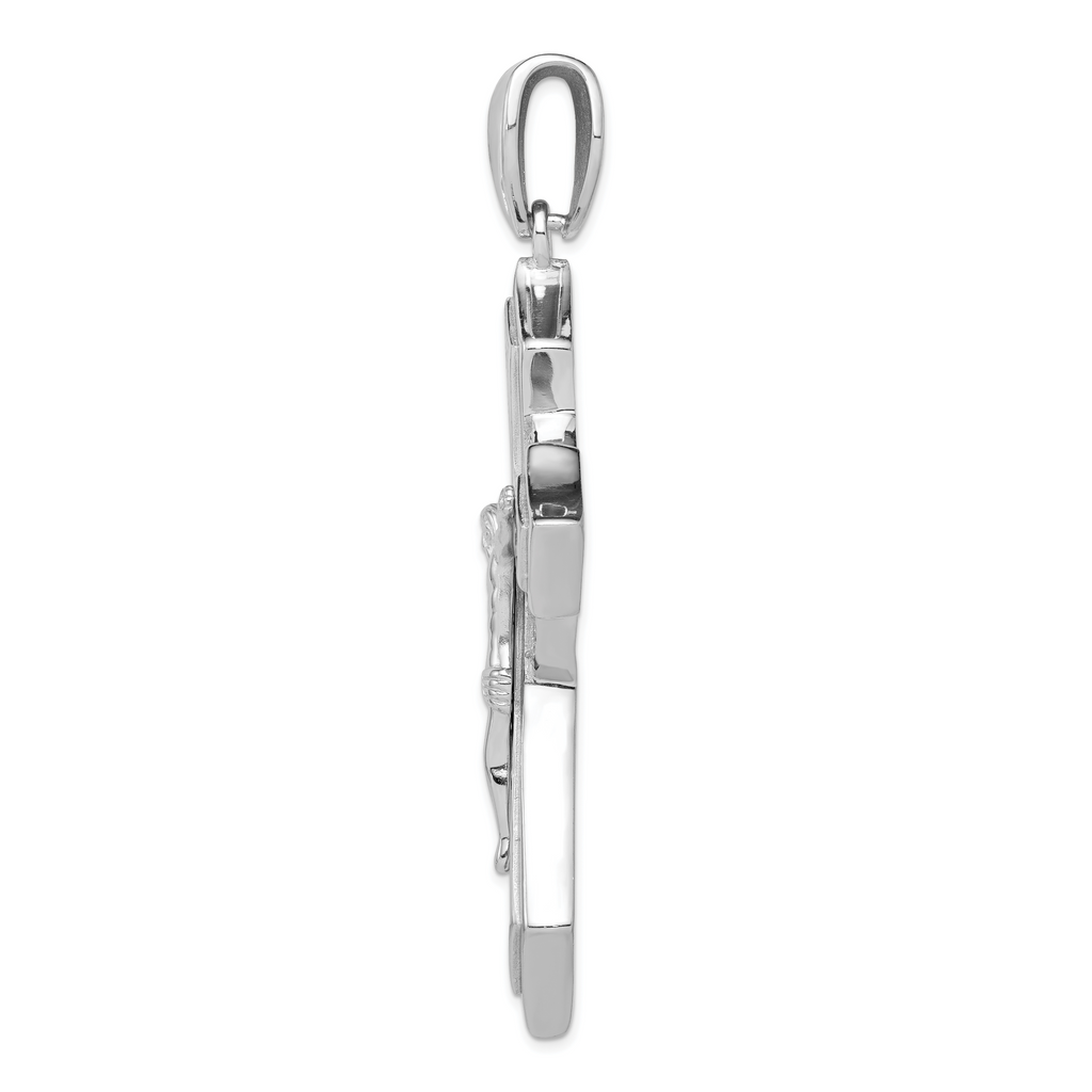 Sterling Silver Rhodium-Plated CZ Crucifix Pendant with Polished Finish