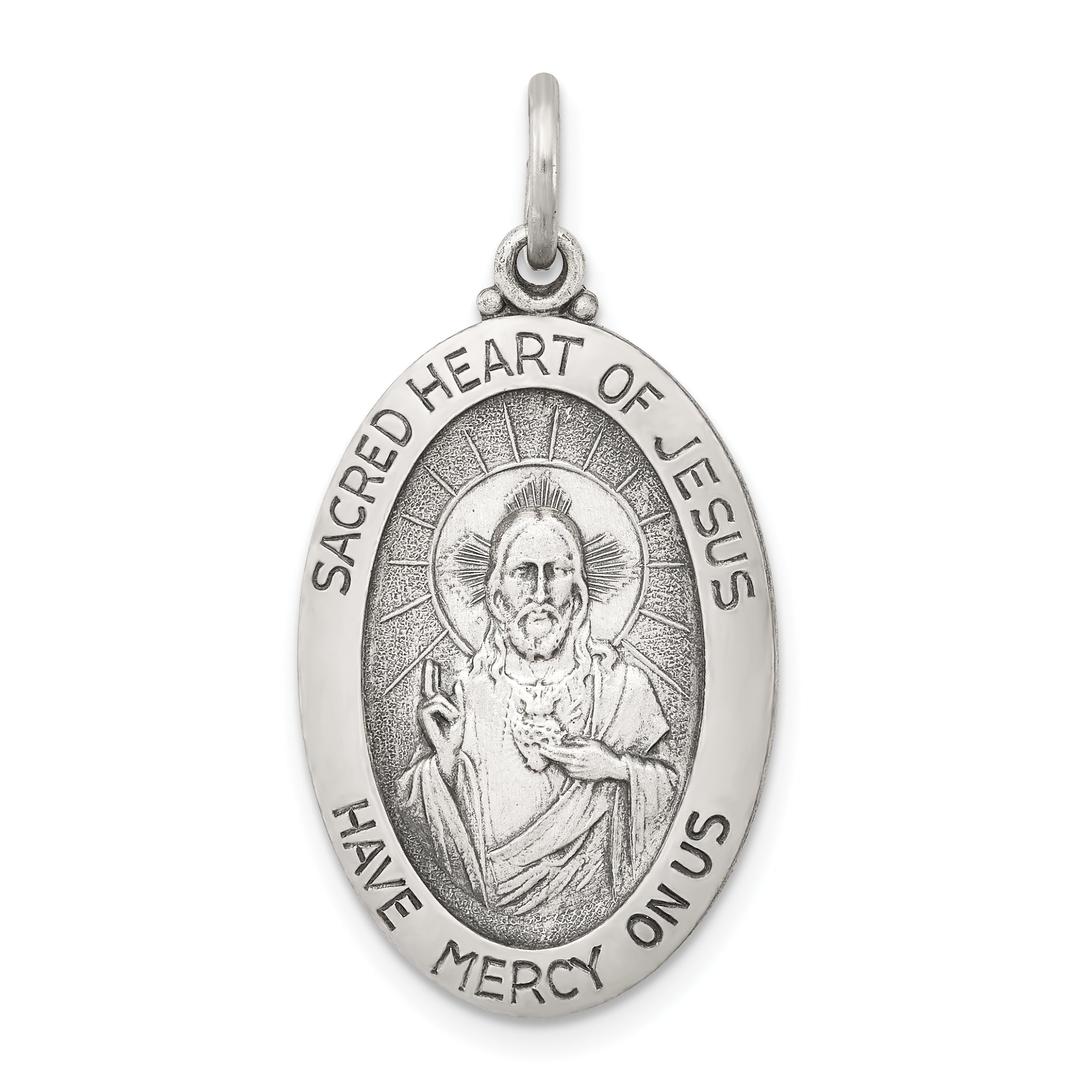 Sterling Silver Antiqued Sacred Heart of Jesus Medal Main image