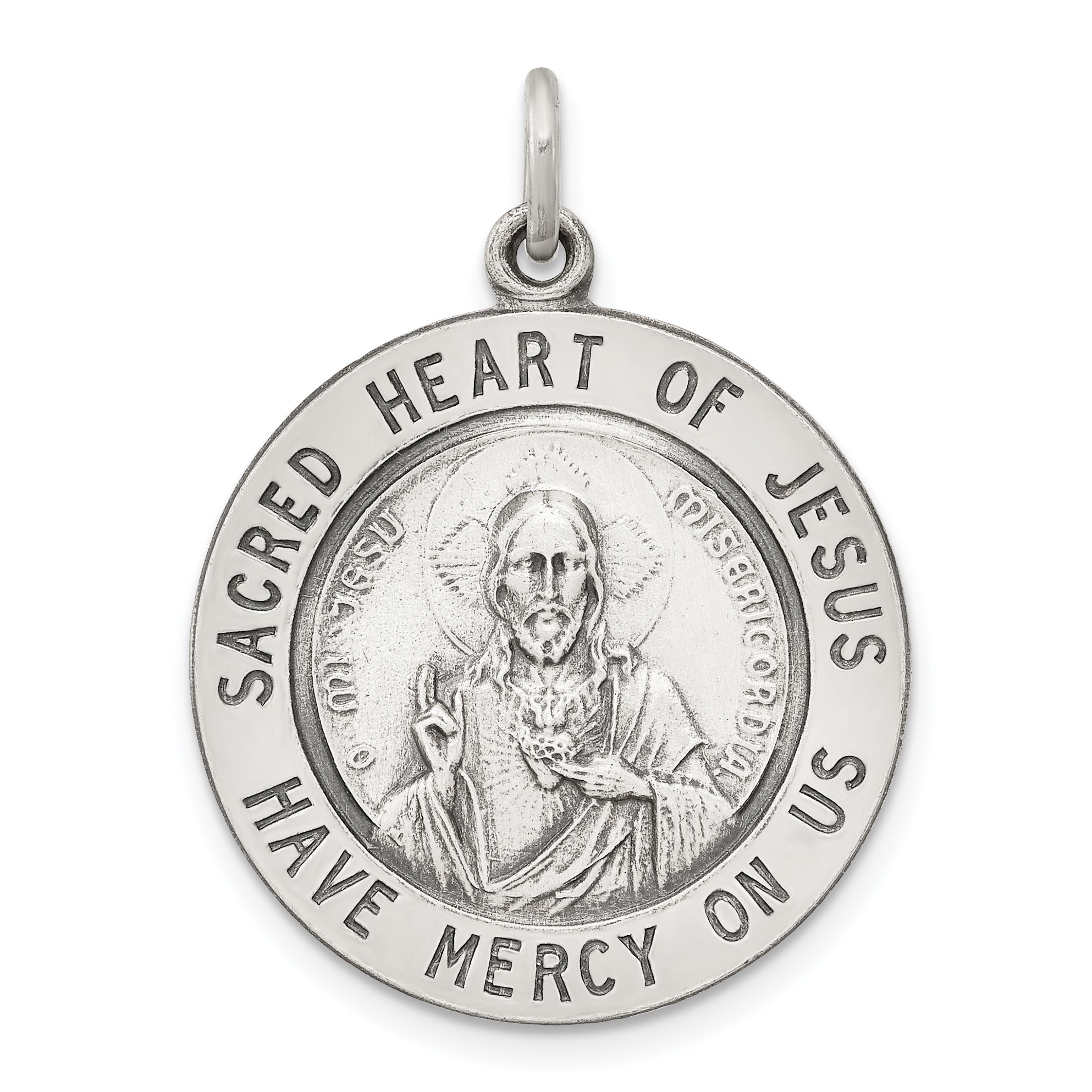 Sterling Silver Antiqued Sacred Heart of Jesus Medal Main image