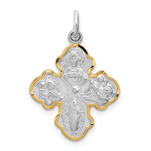 Four-Way Medal Pendant in Sterling Silver, 25mm Satin & Diamond-Cut - Sophia Jewelers