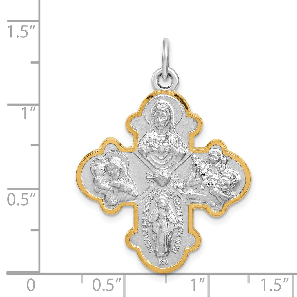 Sterling Silver Rhodium-Plated 4-Way Medal Pendant with Polished Finish