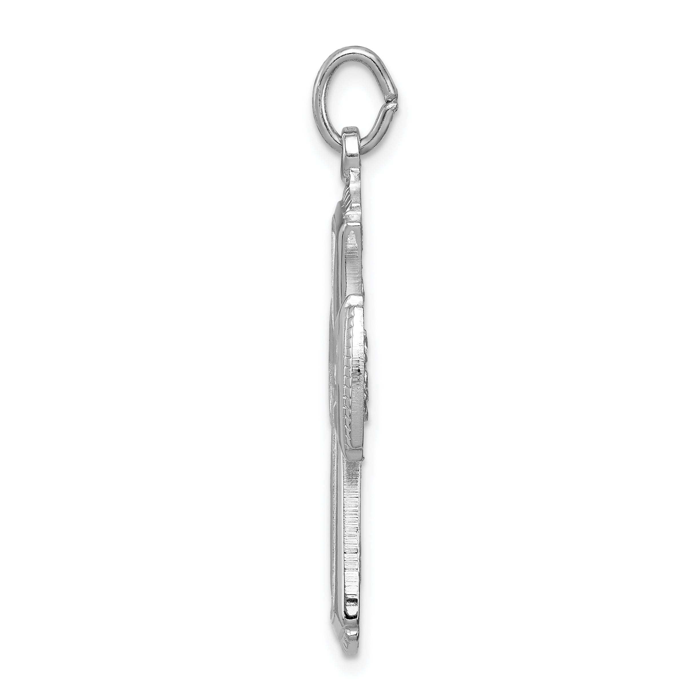 Sterling Silver Rhodium-Plated Satin Cross Pendant with Polished Finish Secondary image