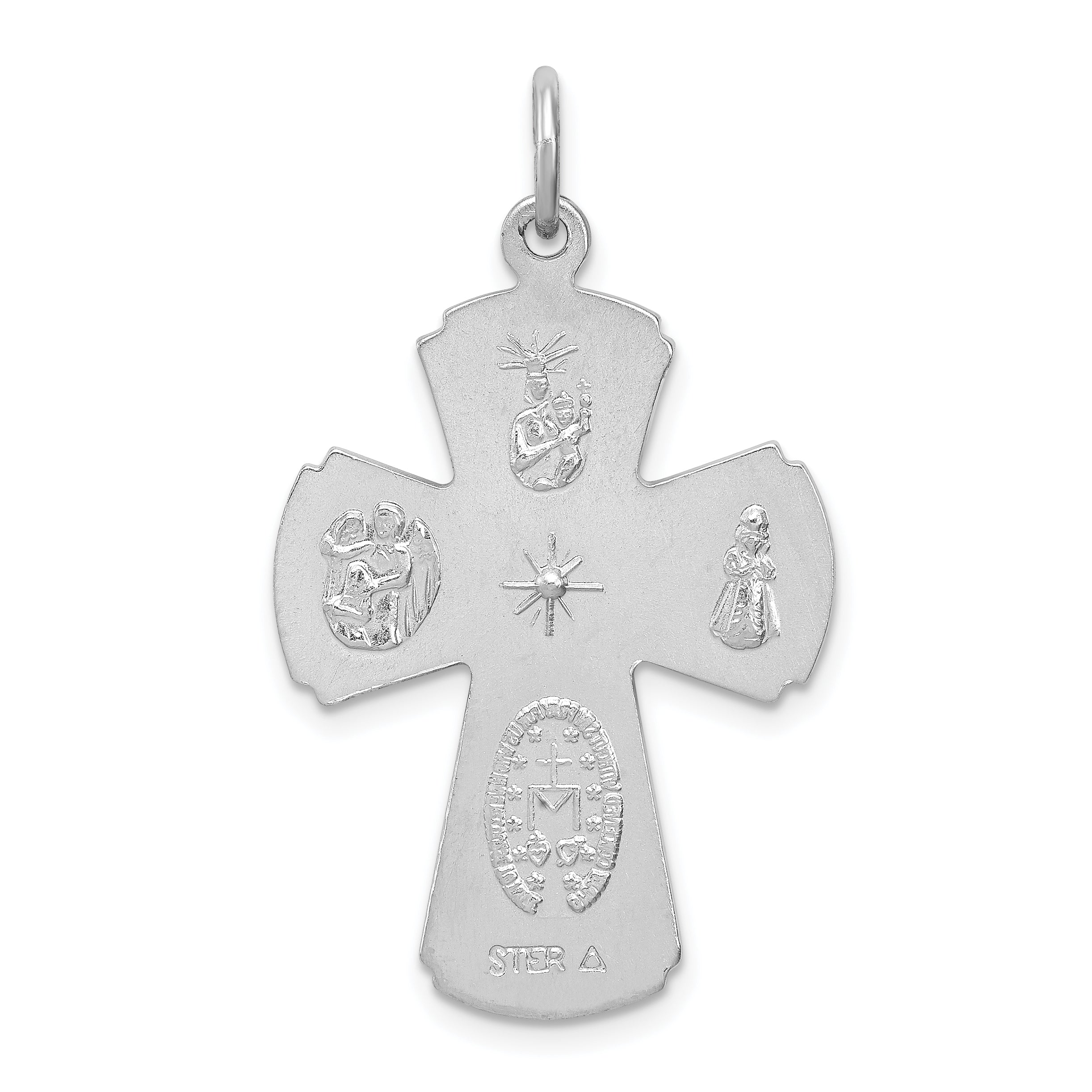 Sterling Silver Rhodium-Plated Satin Cross Pendant with Polished Finish